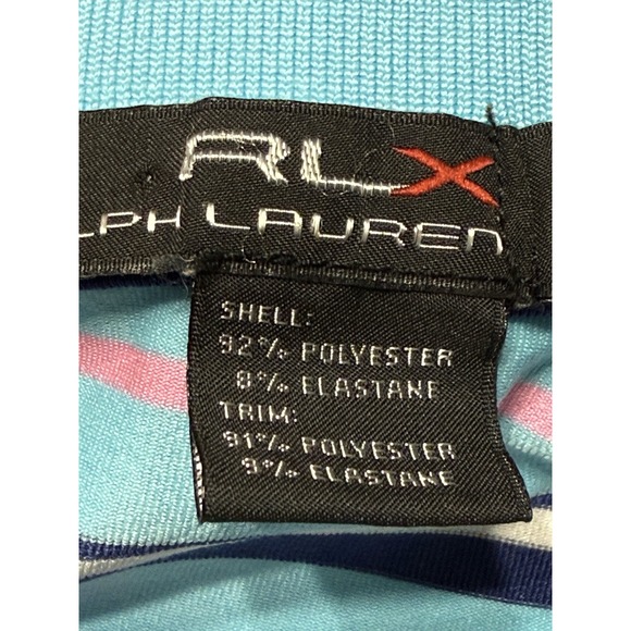 RLX Ralph Lauren Blue‎ Pink Stripe Athletic Performance Golf Polo Shirt Sz Large - Picture 3 of 10